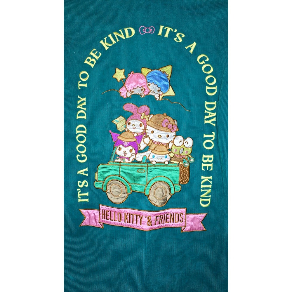 Sanrio Hello Kitty & Friends Teal Corduroy Button Down Shirt Embroidered Medium - Picture 3 of 5
